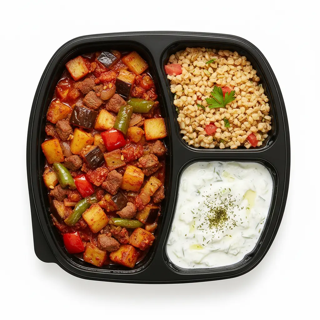 طبق عنتاب طاڤه (لحم مقطع مطهو بالخضار في الفرن)